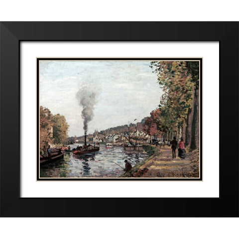 The Seine at Marly Black Modern Wood Framed Art Print with Double Matting by Pissarro, Camille