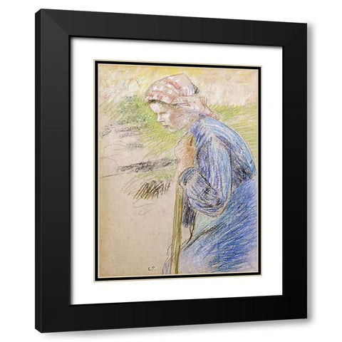 Young Peasant Black Modern Wood Framed Art Print with Double Matting by Pissarro, Camille