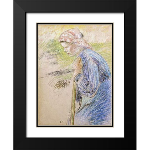 Young Peasant Black Modern Wood Framed Art Print with Double Matting by Pissarro, Camille