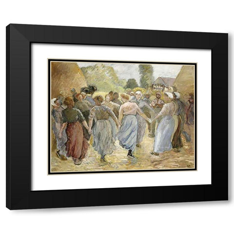 La Ronde Black Modern Wood Framed Art Print with Double Matting by Pissarro, Camille