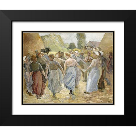 La Ronde Black Modern Wood Framed Art Print with Double Matting by Pissarro, Camille