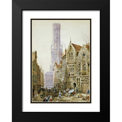 Flower Sellers In Bruges Black Modern Wood Framed Art Print with Double Matting by Rayner, Louise