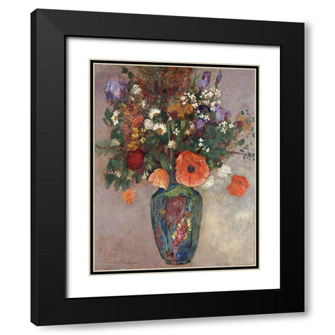 Bouquet of Flowers In a Vase Black Modern Wood Framed Art Print with Double Matting by Redon, Odilion