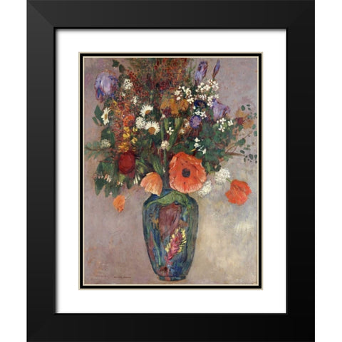 Bouquet of Flowers In a Vase Black Modern Wood Framed Art Print with Double Matting by Redon, Odilion