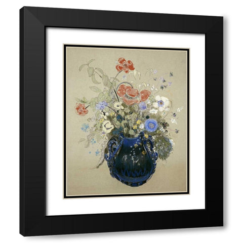 A Vase OF Blue Flowers Black Modern Wood Framed Art Print with Double Matting by Redon, Odilion
