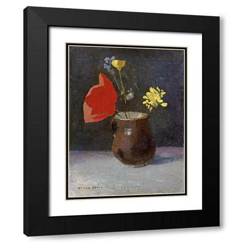 A Pitcher of Flowers Black Modern Wood Framed Art Print with Double Matting by Redon, Odilion