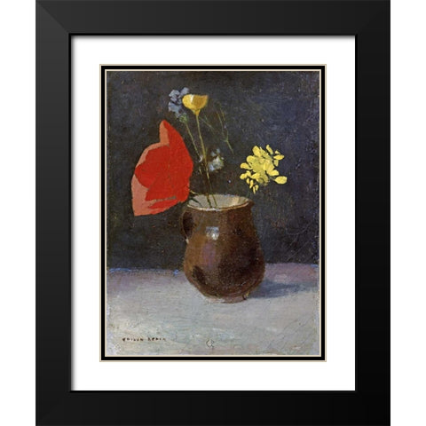 A Pitcher of Flowers Black Modern Wood Framed Art Print with Double Matting by Redon, Odilion