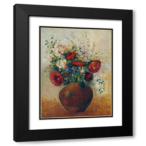 Vase of Flowers Black Modern Wood Framed Art Print with Double Matting by Redon, Odilion