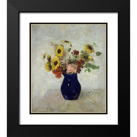 Vase De Fleurs Black Modern Wood Framed Art Print with Double Matting by Redon, Odilion