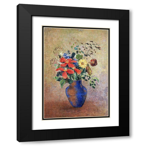 The Blue Vase Black Modern Wood Framed Art Print with Double Matting by Redon, Odilion