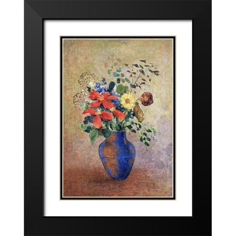 The Blue Vase Black Modern Wood Framed Art Print with Double Matting by Redon, Odilion