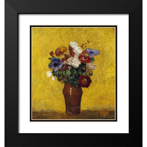 Fleurs Black Modern Wood Framed Art Print with Double Matting by Redon, Odilion