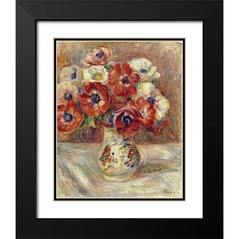 Still Life With Anemones Black Modern Wood Framed Art Print with Double Matting by Renoir, Pierre-Auguste