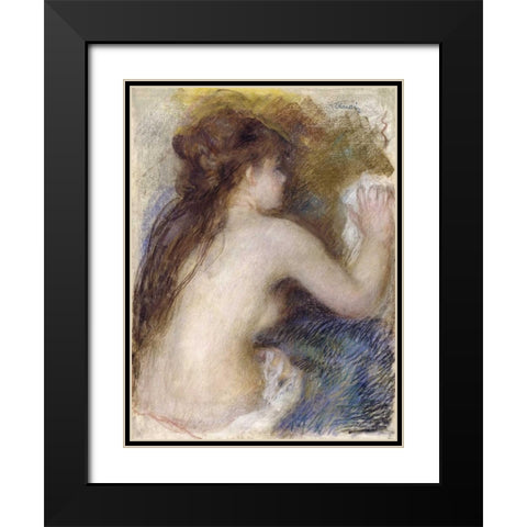 Nude Back of a Woman Black Modern Wood Framed Art Print with Double Matting by Renoir, Pierre-Auguste