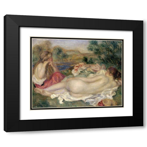 Two Bathers Black Modern Wood Framed Art Print with Double Matting by Renoir, Pierre-Auguste
