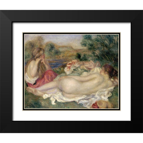 Two Bathers Black Modern Wood Framed Art Print with Double Matting by Renoir, Pierre-Auguste