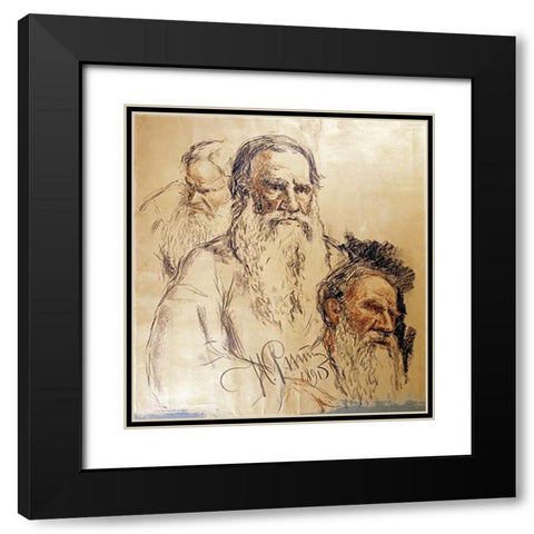 Three Studies Leo Tolstoy Black Modern Wood Framed Art Print with Double Matting by Repin, Ilia Efimovich