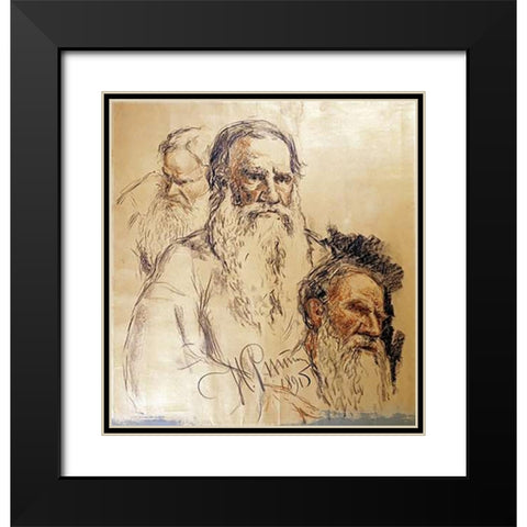 Three Studies Leo Tolstoy Black Modern Wood Framed Art Print with Double Matting by Repin, Ilia Efimovich