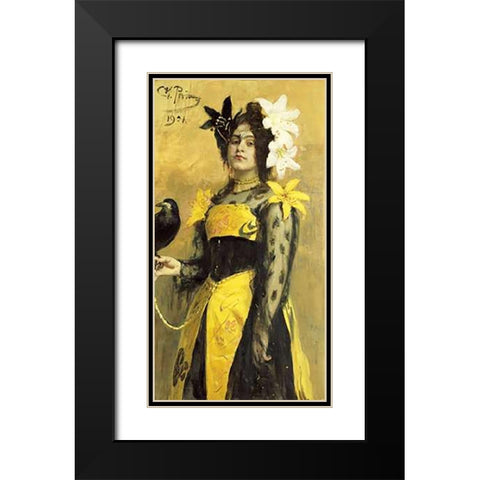 Portrait of a Lady In a Yellow and Black Gown Black Modern Wood Framed Art Print with Double Matting by Repin, Ilia Efimovich