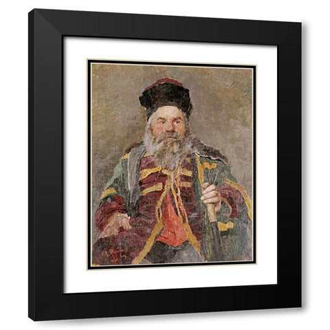 Portrait of a Cossack Nobleman Black Modern Wood Framed Art Print with Double Matting by Repin, Ilia Efimovich