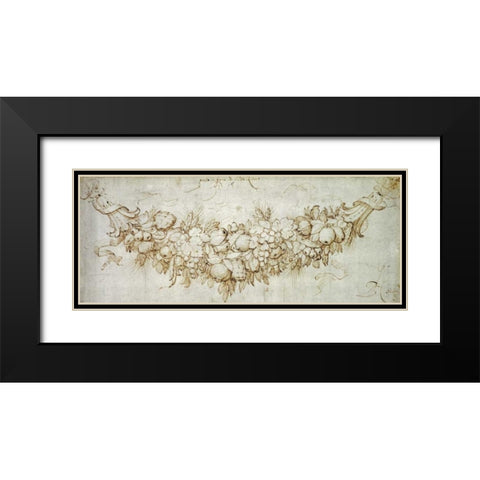 A Swag of Harvest Fruit Black Modern Wood Framed Art Print with Double Matting by Reubens, Peter Paul