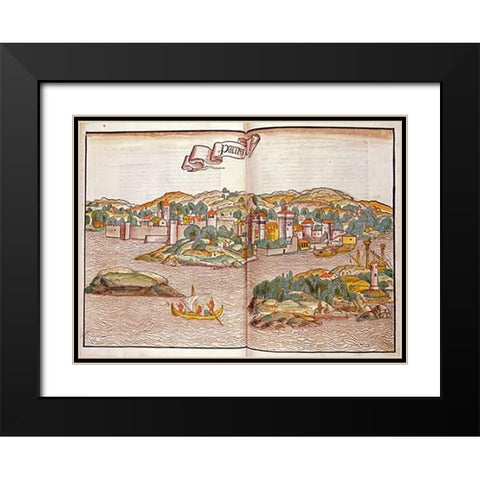 Peregrinatio In Terram Sanctam Black Modern Wood Framed Art Print with Double Matting by Von Breydenbach Erhard Reuwich, Bernhard