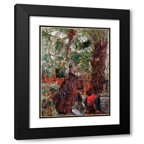 In The Conservatory Black Modern Wood Framed Art Print with Double Matting by Wilhelm Richter, Edouard Frederic