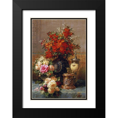 Still Life of Roses and Other Flowers Black Modern Wood Framed Art Print with Double Matting by Robie, Jean-Baptiste