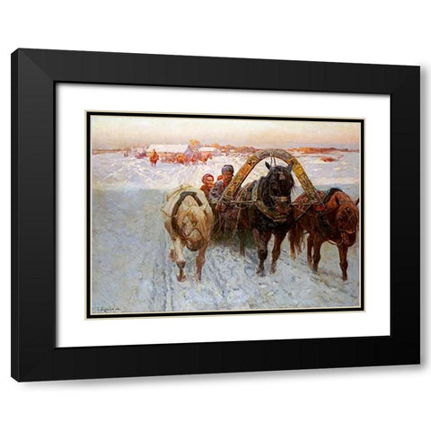 The Sleigh Black Modern Wood Framed Art Print with Double Matting by Roubaud, Franz Alekseevitch