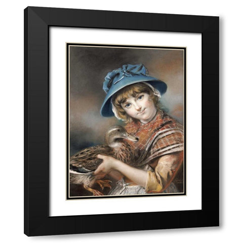 A Market Girl Holding a Mallard Duck Black Modern Wood Framed Art Print with Double Matting by Russell, John
