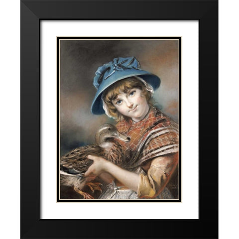 A Market Girl Holding a Mallard Duck Black Modern Wood Framed Art Print with Double Matting by Russell, John
