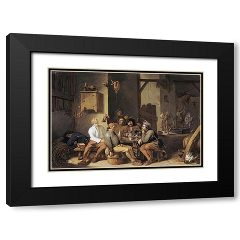 Peasants Smoking and Drinking Black Modern Wood Framed Art Print with Double Matting by Saftleven, Cornelis