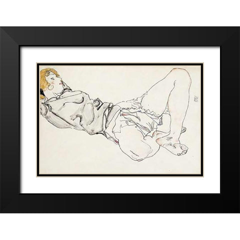 Reclining Woman With Blond Hair Black Modern Wood Framed Art Print with Double Matting by Schiele, Egon