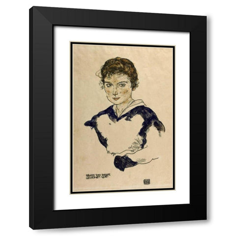Portrait Fraulein Toni Rieger Black Modern Wood Framed Art Print with Double Matting by Schiele, Egon