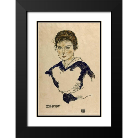 Portrait Fraulein Toni Rieger Black Modern Wood Framed Art Print with Double Matting by Schiele, Egon