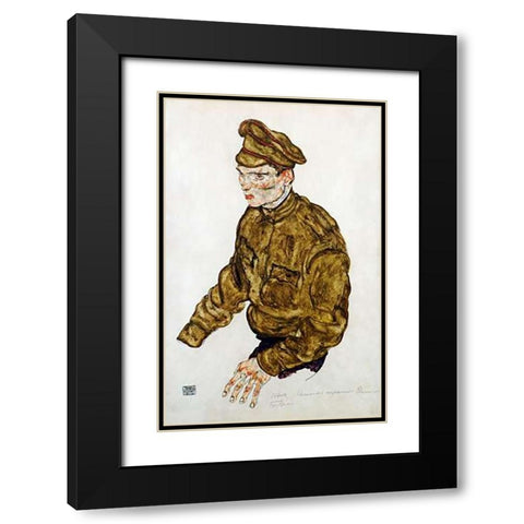 Russian Prisioner of War Black Modern Wood Framed Art Print with Double Matting by Schiele, Egon