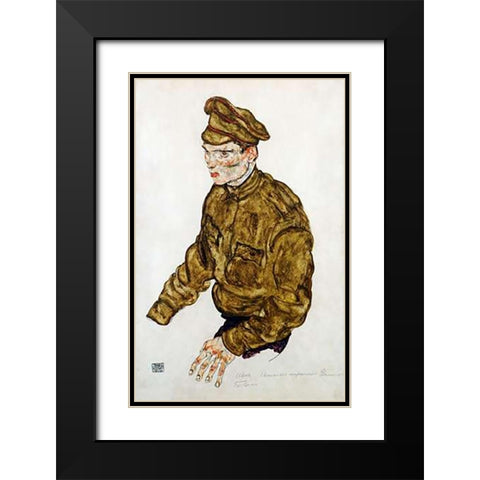 Russian Prisioner of War Black Modern Wood Framed Art Print with Double Matting by Schiele, Egon