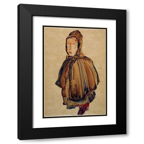 Woman With Bonnet Black Modern Wood Framed Art Print with Double Matting by Schiele, Egon