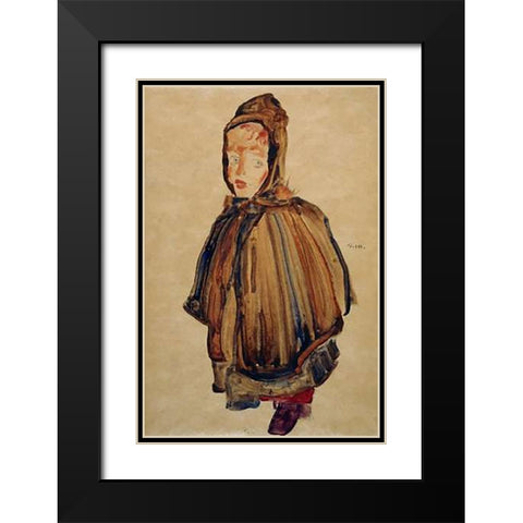 Woman With Bonnet Black Modern Wood Framed Art Print with Double Matting by Schiele, Egon