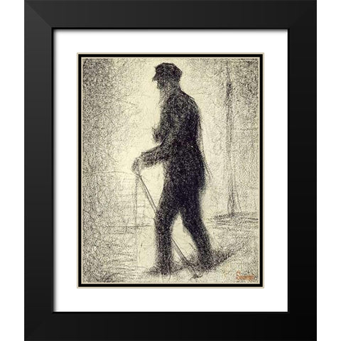 Walking Black Modern Wood Framed Art Print with Double Matting by Seurat, Georges