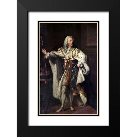 Portrait of King George II Black Modern Wood Framed Art Print with Double Matting by Shackleton, John