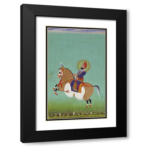 Equestrian Portrait of Maharana Sarup Singh Black Modern Wood Framed Art Print with Double Matting by Shiva