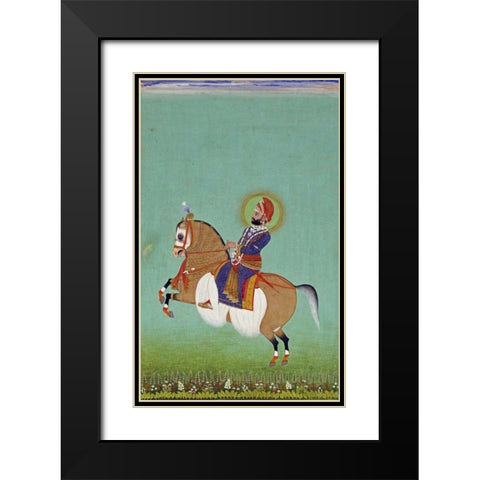 Equestrian Portrait of Maharana Sarup Singh Black Modern Wood Framed Art Print with Double Matting by Shiva