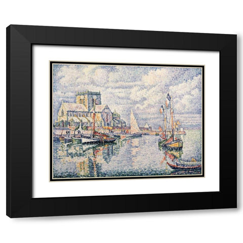 Le Port De Barfleur Black Modern Wood Framed Art Print with Double Matting by Signac, Paul