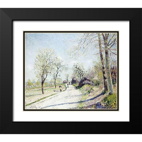 The Road from Veneux to Moret Black Modern Wood Framed Art Print with Double Matting by Sisley, Alfred