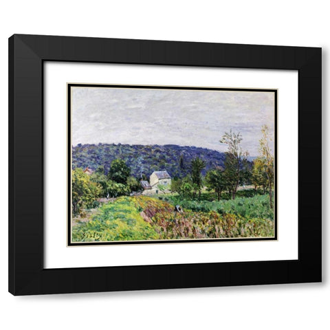 Hills Surrounding Paris Black Modern Wood Framed Art Print with Double Matting by Sisley, Alfred