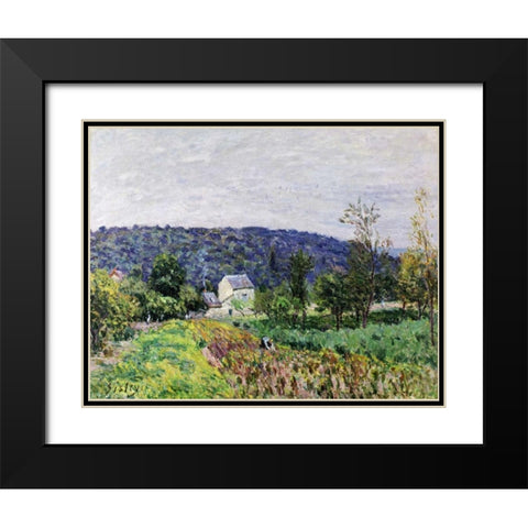 Hills Surrounding Paris Black Modern Wood Framed Art Print with Double Matting by Sisley, Alfred