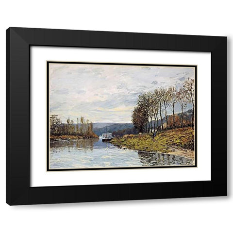 The Seine at Bougival Black Modern Wood Framed Art Print with Double Matting by Sisley, Alfred