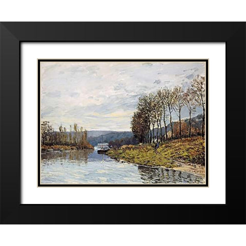 The Seine at Bougival Black Modern Wood Framed Art Print with Double Matting by Sisley, Alfred