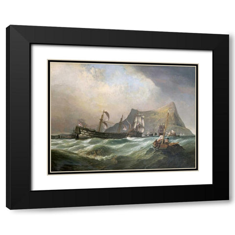 Neptune, Towing The Victory Into Gibraltar Harbour After The Battle of Trafalgar Black Modern Wood Framed Art Print with Double Matting by Stanfield, Clarkson